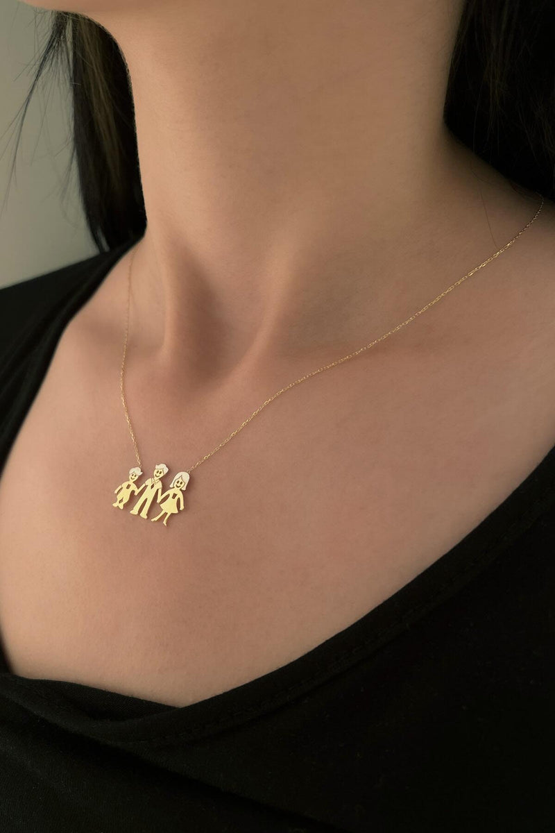 14ct Gold Mom Dad And Boy Necklace