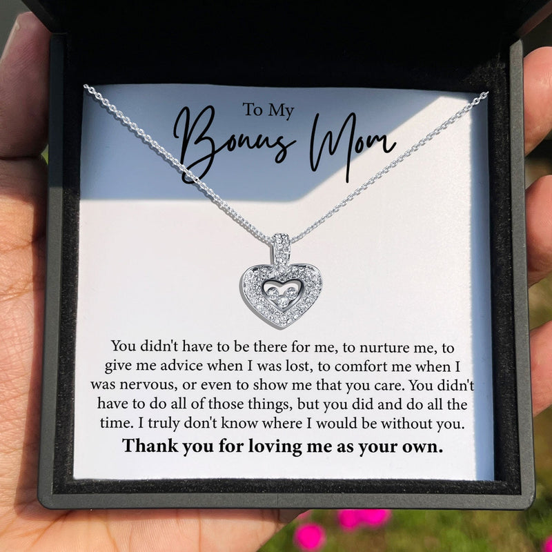 TRYNDI™ To My Bonus Mom Floating Heart Necklace With Authentic Swarovski Crystals