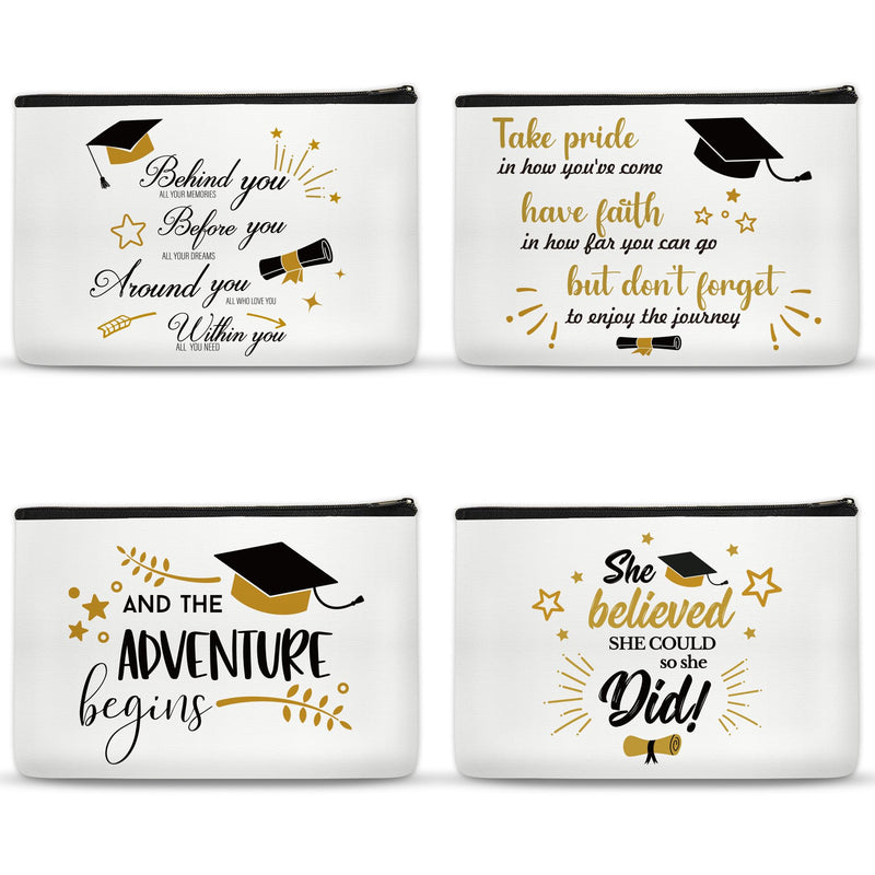 YOMOVER Graduation Gifts Makeup Bag - 4 Pcs High School College Graduation Gifts for Women Cosmetic Bags Inspirational Graduation Gifts for Best Friend Sister Canvas Travel Toiletry Bag with Zipper
